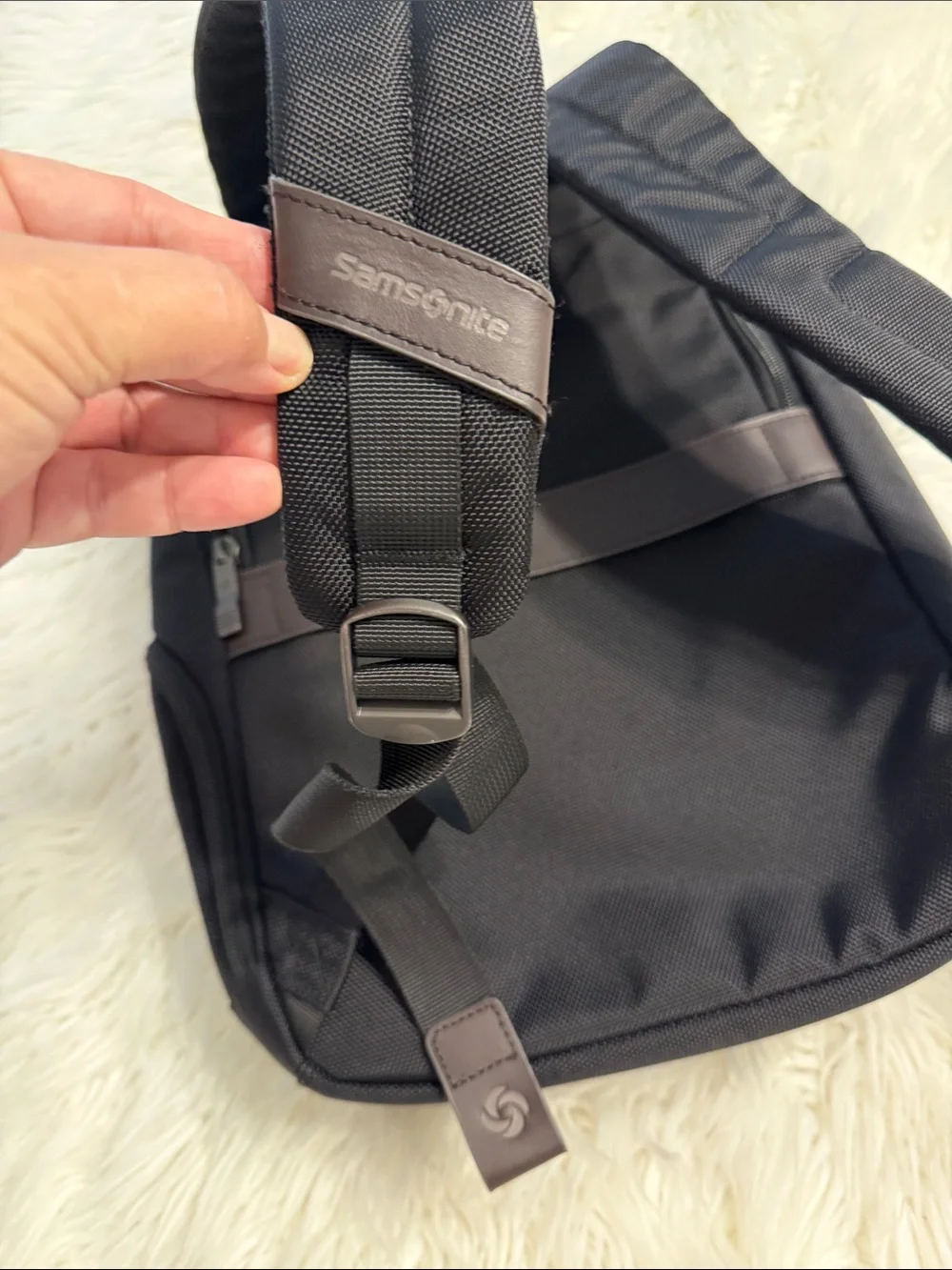 Samsonite Black Backpack with Brown Trim excellent condition see all photos